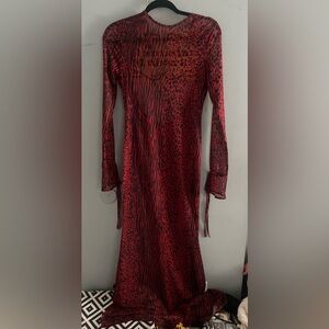 Viral Red Animal-Print Long Sleeve Maxi Dress